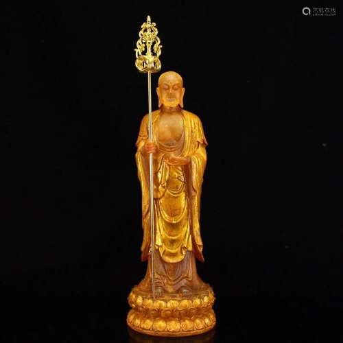 Vintage Gilt Gold Peking Glass Ksitigarbha Statue