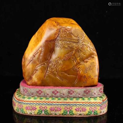 Chinese Tianhuang Stone Low Relief Figure Seal Statue w Box