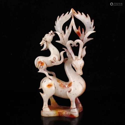 Vintage Chinese Hetian Jade Lucky Deer Statue