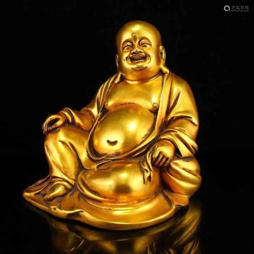 Vintage Chinese Gilt Gold Bronze Laughing Buddha Statue