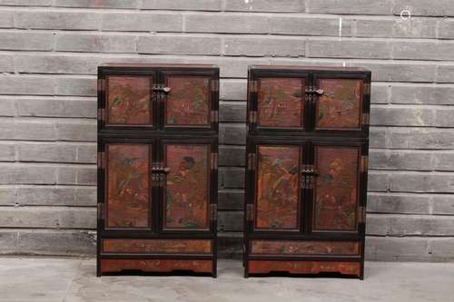 , red sandalwood inlaid carved lacquerware add scenery scene...