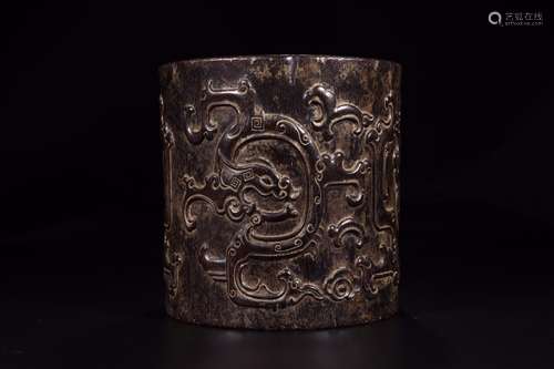 : lobular red sandalwood dragon grain brush pot20.5 cm high ...