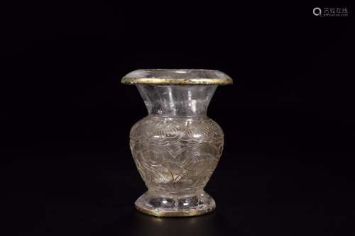 The crystal vase is plated with gold9 cm high 11.5 cm diamet...