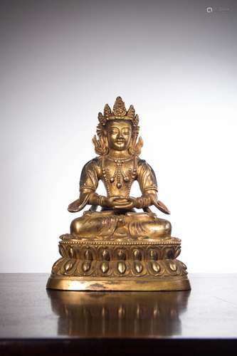 Copper and gold amitayus statuesSize: 21 cm high, 13.6 cm lo...