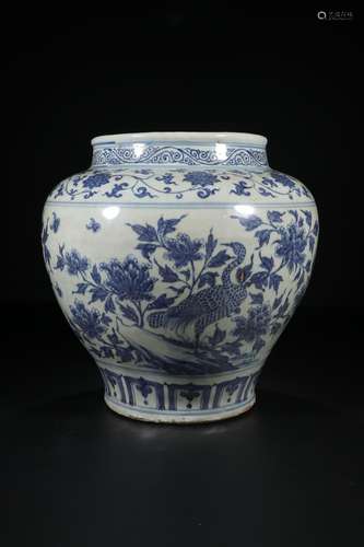 Blue and white flowers and birds, grain big potSize: high 38...