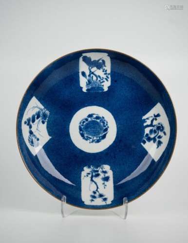 Plate - Porcelain - Powder blue - Peonies, Lotus, Plum bloss...