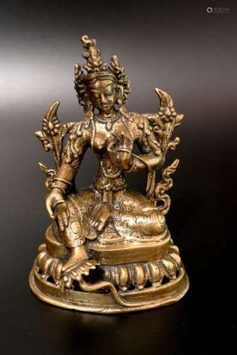 Carving (1) - Bronze - Green Tara - Tibet - 18th - 19th cent...