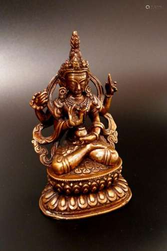 Carving (1) - Bronze, Copper - Avalokitesvara - Tibet - 18th...