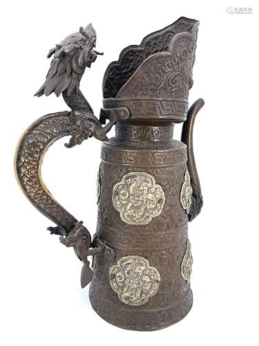 Ewer - bronze with silver - Tibet - 19th century