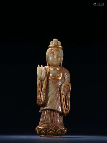 Liao, hetian jade guanyin plated with gold furnishing articl...