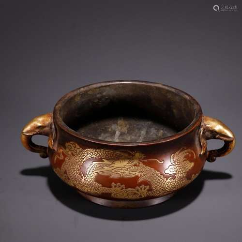 Old copper flower Jin Longwen elephant ears censerSpecificat...