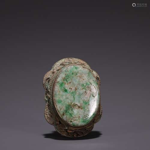 Old silver inlaid jade carving, benevolent grain belt buckle...