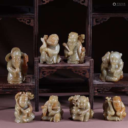 : set of hetian jade seed makings name like the eight immort...