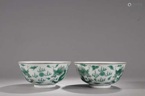 - a pair of green glaze dragon playing beads bowlSpecificati...