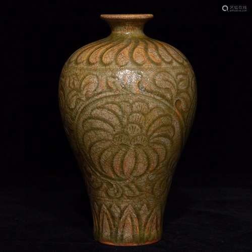 Yao state kiln carved flowers 14.8 x8.8 grain mei bottle