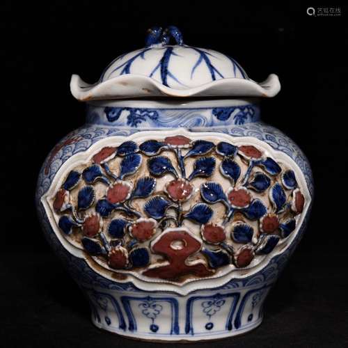 Blue and white cover pot 17.5 x17.5 youligong pinch flower l...