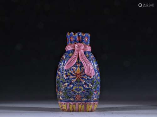 , blue glaze enamel branch lotus flower grain baggage bottle...