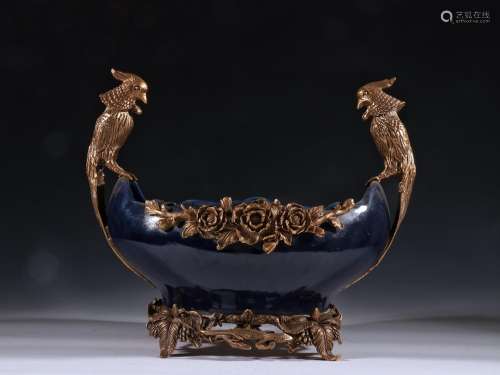 , "the creature" sapphire blue glaze with copper f...