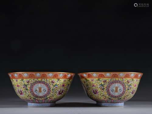 ,, yellow underglaze enamel ssangyong holding bowl of a pair...