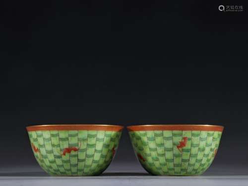 : red, green glaze "blessing" cup of a pair of alu...
