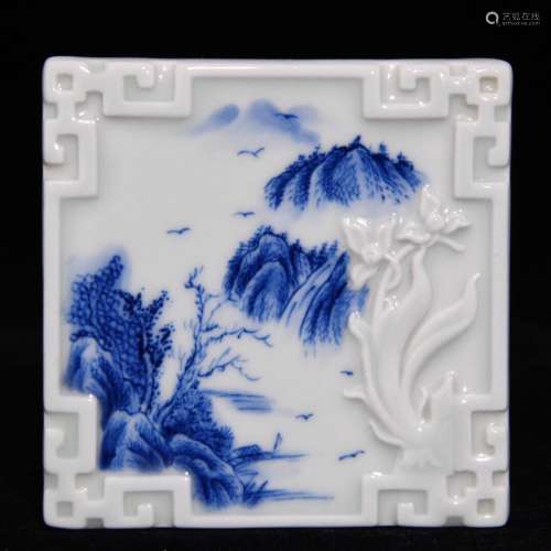 Blue and white landscape pattern pen Tian x8.3 1.3