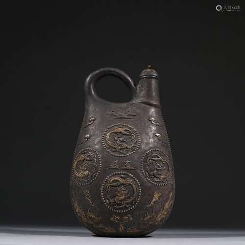 Silver and gold dragon skin pot.Specification: high 19.5 cm ...