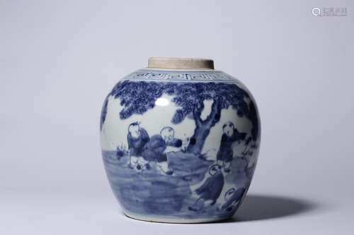 , blue and white YingXiWen canister13.5 cm high, 5.5 cm diam...