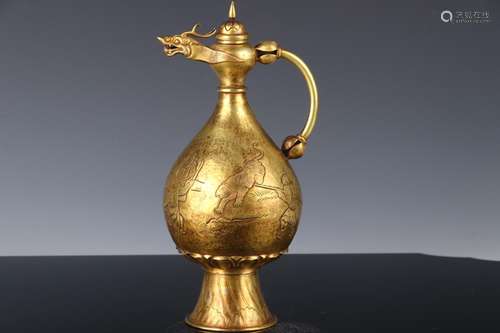 Figure ewer liao: copper and gold hunting12 cm in diameter, ...