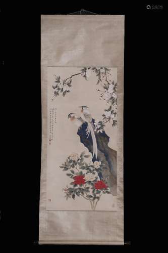 Modern: "Chen Zhifo" painting of flowers and verti...