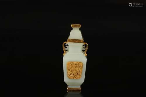 : hetian jade inlaid golden grain square bottle capDiameter ...