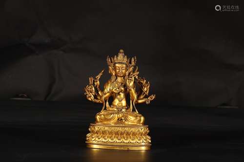 : copper and gold statue of mother Buddha cave16 cm long and...