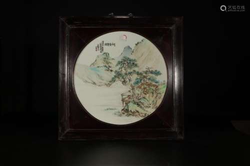 , famille rose porcelain plate landscapesSize: 39 x39 porcel...