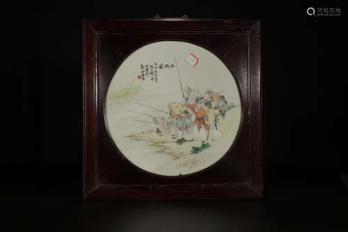 , pastel nine old porcelain plateSize: outer frame 38 x 38 p...