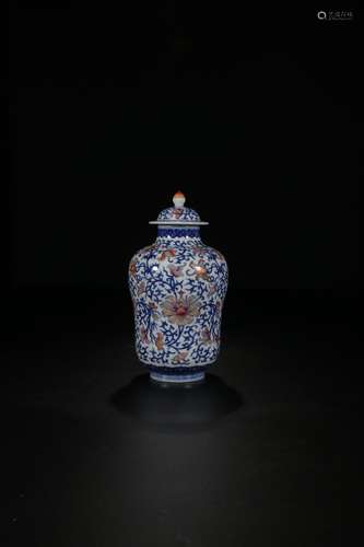 , "" blue and white enamel branch lotus lines cove...