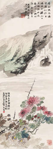 张辛稼 庚辰（1940年）作菊花清泉 纸本设色 立轴