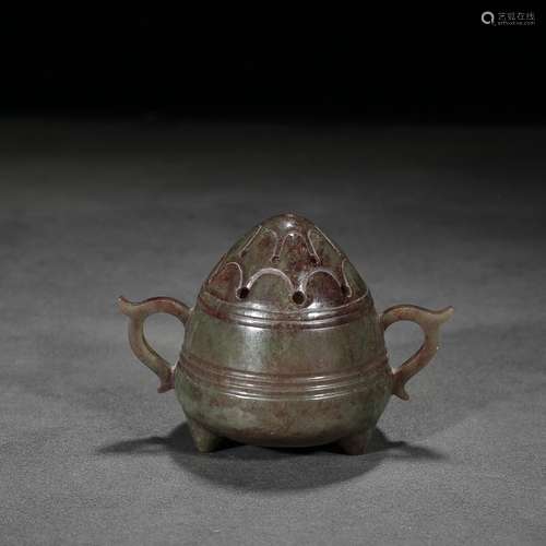 Ancient: hetian jade ears three-legged aroma stove furnishin...