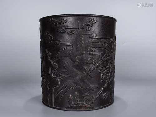 "Four brush pot. Rosewood" riches and honour flowe...