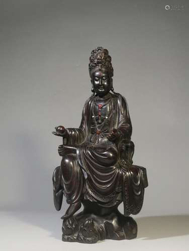 Lobular red sandalwood hand-carved guanyin cave furnishing a...