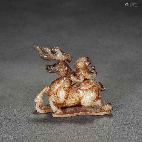 Ancient: hetian jade thefeathermen ride a deer furnishing ar...