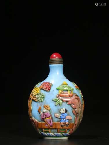 Wen snuff bottle. Porcelain body add characters scenerySize:...