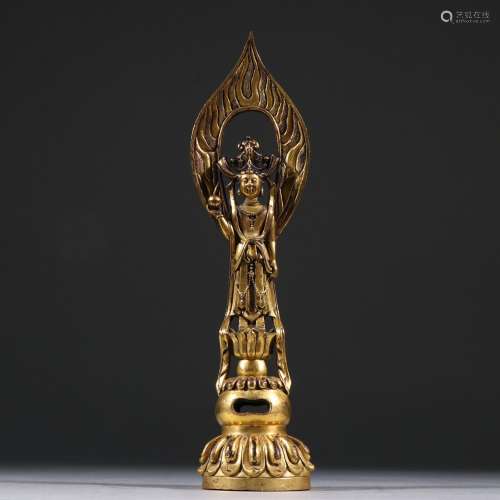 Copper and gold guanyin stands resembleSpecification: 23.7 c...