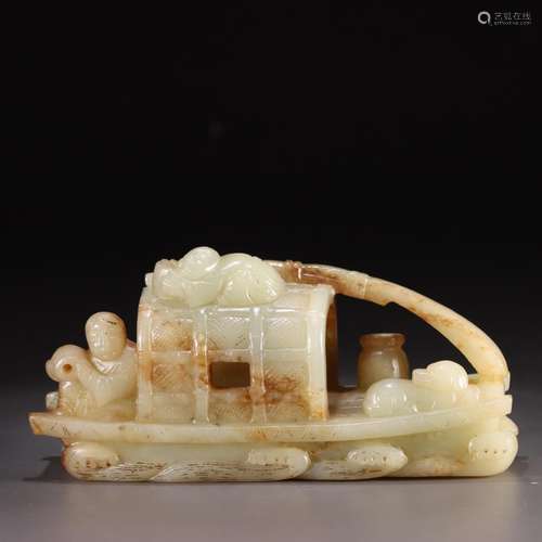 : hetian jade "fishermen's music" boat furnish...