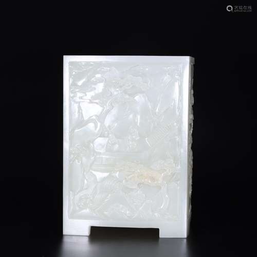 Hetian jade landscape square brush potSize 22 cm diameter 16...