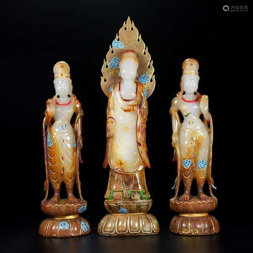 Hetian jade Buddha coloured drawing or pattern carver fine l...