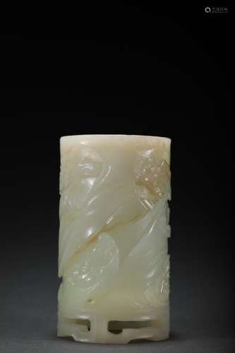 Stories of hetian jade brush potSize: 5.3 x 9.4 cm weighs 28...