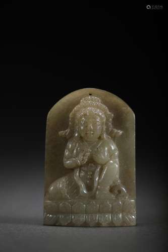 Hetian jade Buddha cardSize: 4.4 * 1.4 * 6.5 cm weighs 80 g.