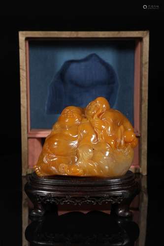 Old ZangShouShan tian smile BuddhaWeighs 528 g 10 cm high 7....