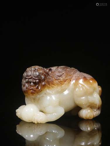 Hotan white jade hand carved lions furnishing articlesSize: ...