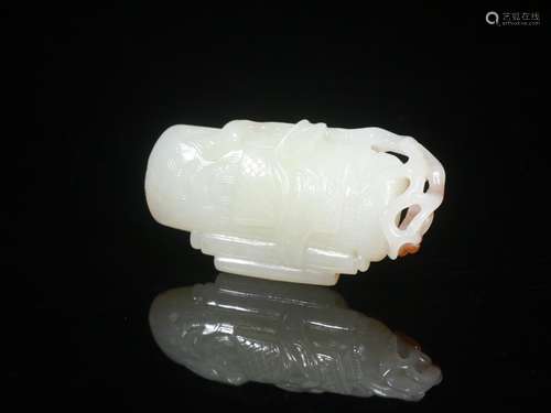 . Hotan white jade carved plum flower tattoo handle with the...