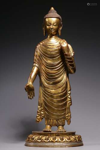 , copper Buddha stands resemble great day39 cm high, 16 cm l...